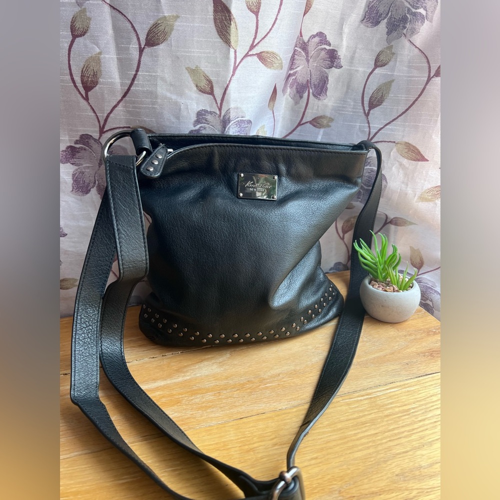 Kenneth Cole Black Leather Studded crossbody